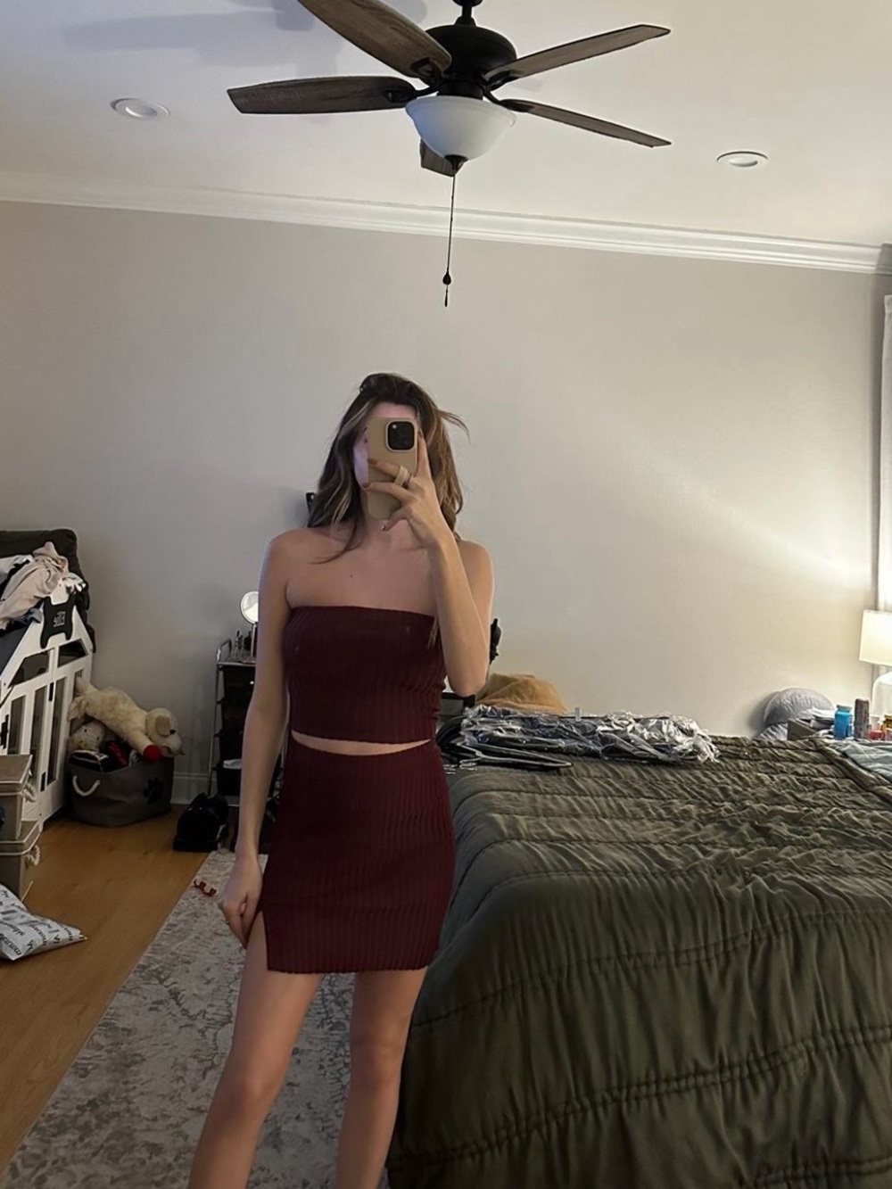 Meshki Ribbed Strapless Skirt Set